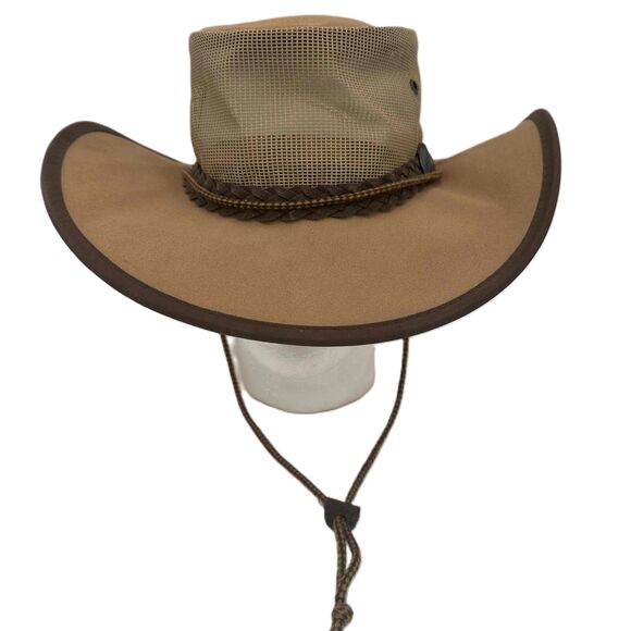Australian Brown Wide Brim Mesh Crown Leather Hat One Size - Picture 1 of 8